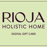 Rioja Holistic Home digital gift card with decorative elements on a light green background