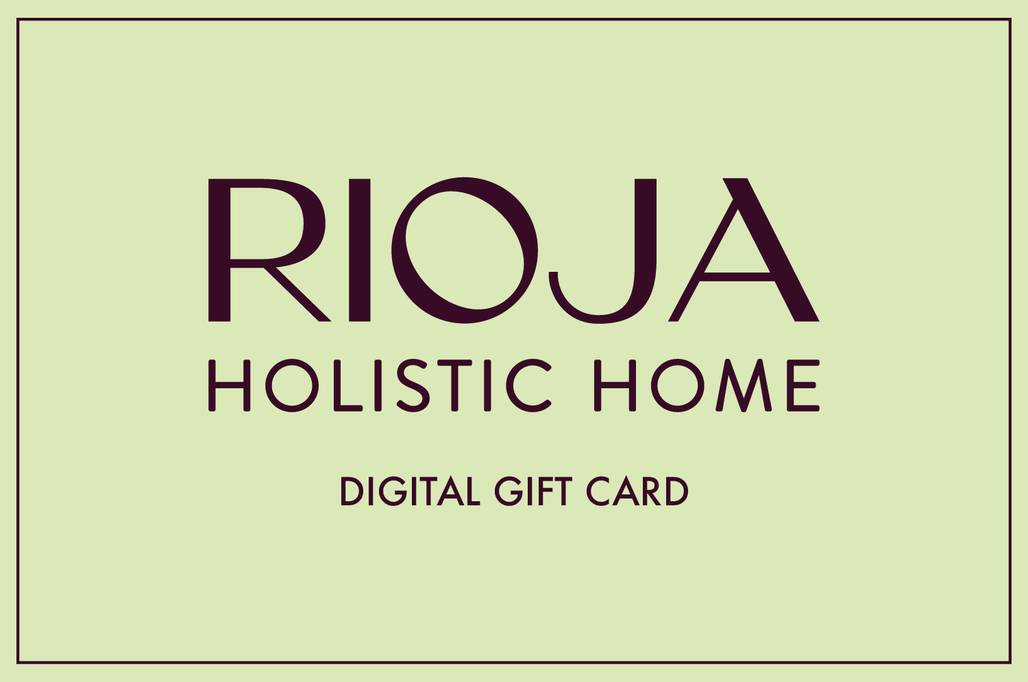 Rioja Holistic Home digital gift card with decorative elements on a light green background