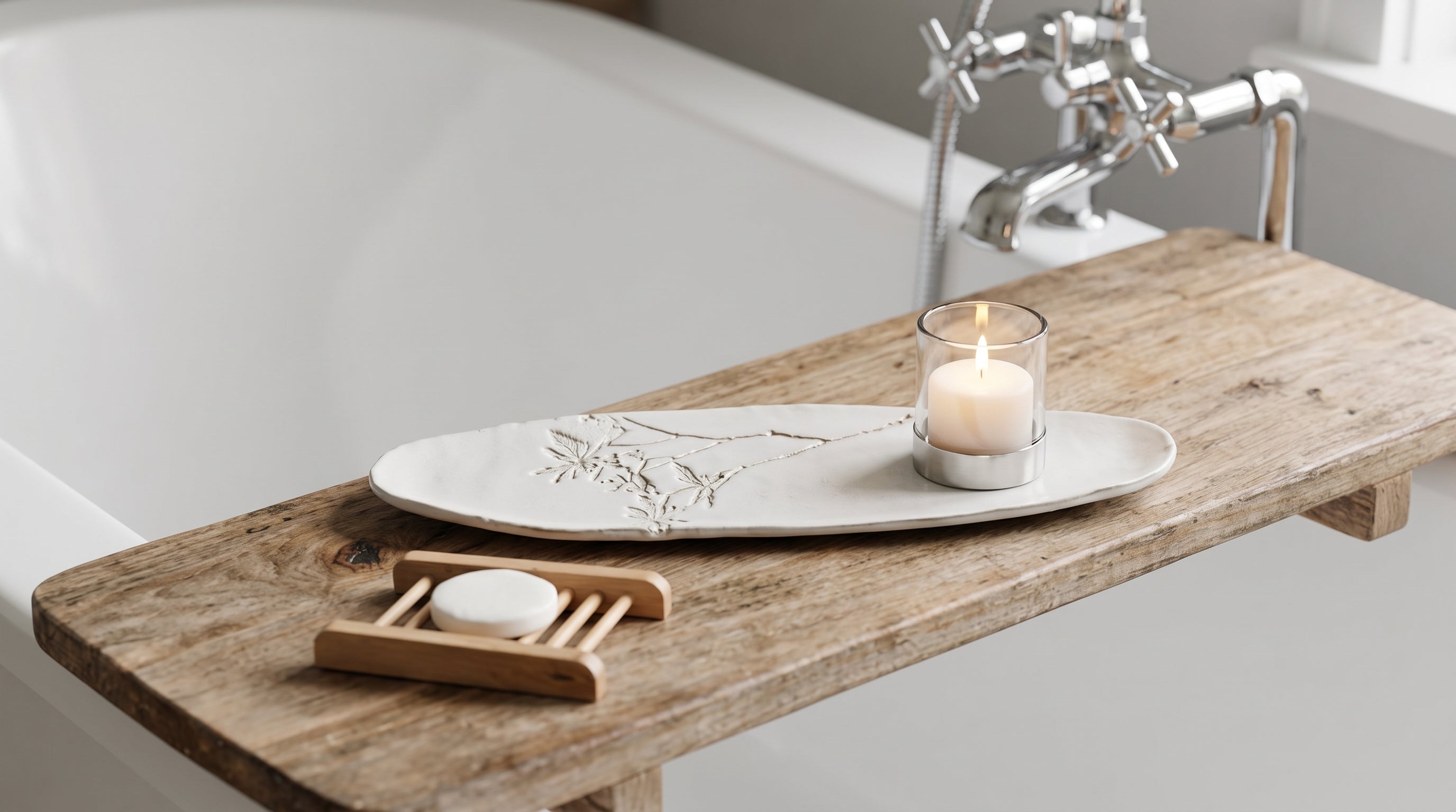 Decorative white plate with a small Blanko tray and decorative elements