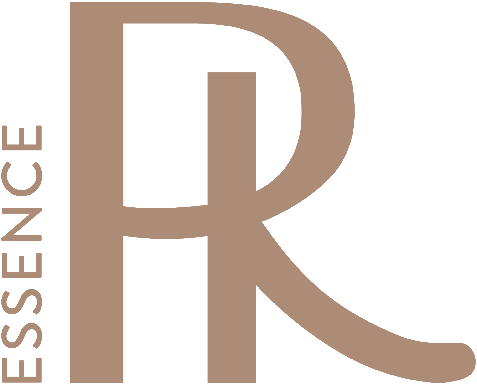 Light brown 'R' logo with 'ESSENCE' text on a white background Rioja Holistic Home Brand