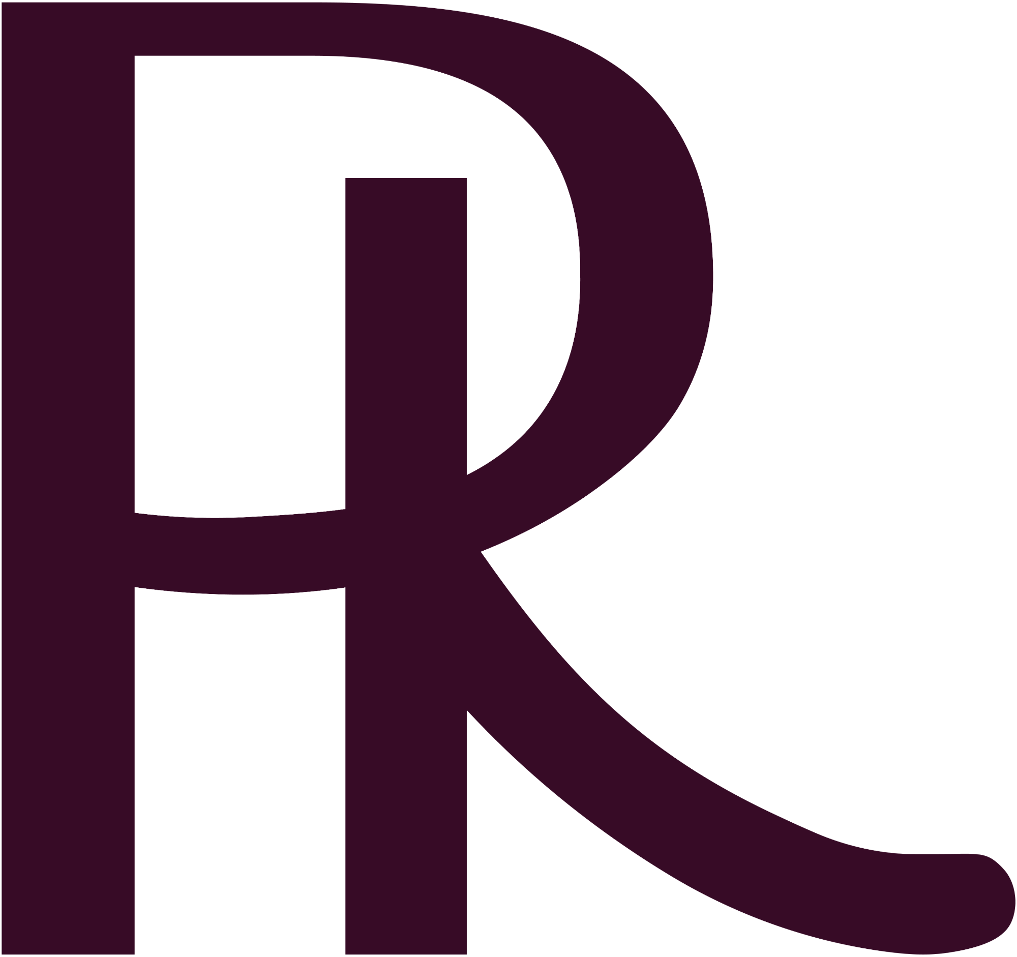 Large purple letter 'R' on a white background representing the Rioja Holistic Home Brand